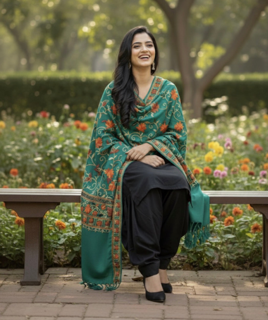 Parrot Green Multi Embroidered Kashmiri Shawl | Aari Embroidered Ladies Shawl