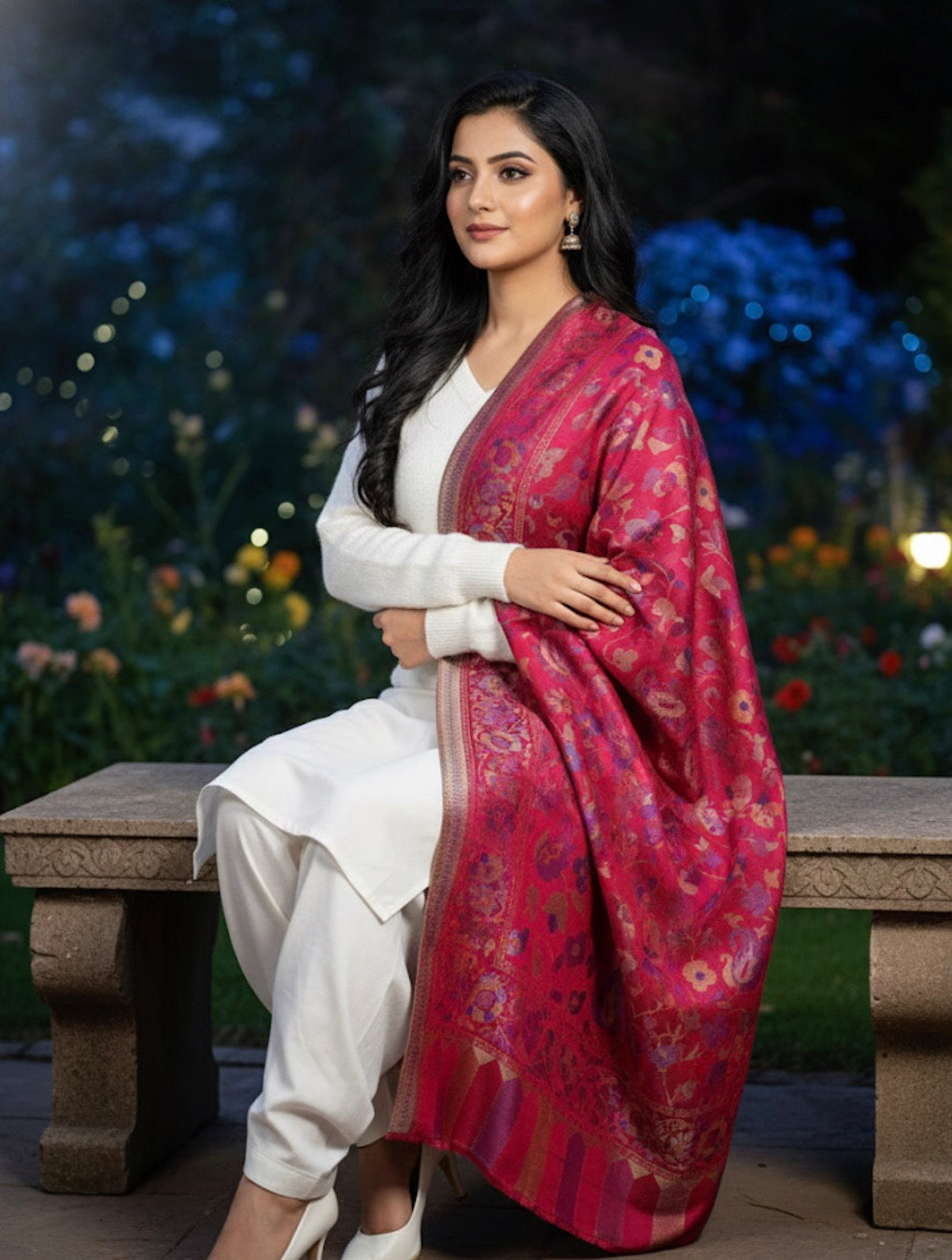 Fine Wool | Kaani Jamawar Ladies Stole | Red Colored