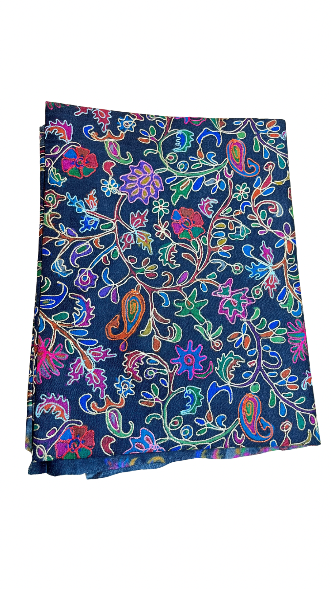 Craftique Premium Soft Silk Kalamkaari Shawl | Navy Blue Multicolored Motifs Pattern | Blue Base