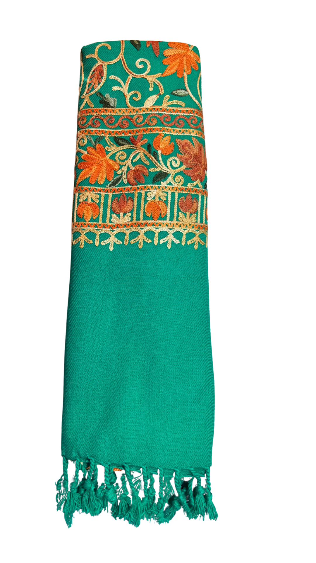 Parrot Green Multi Embroidered Kashmiri Stole | Aari Embroidered Ladies Stole