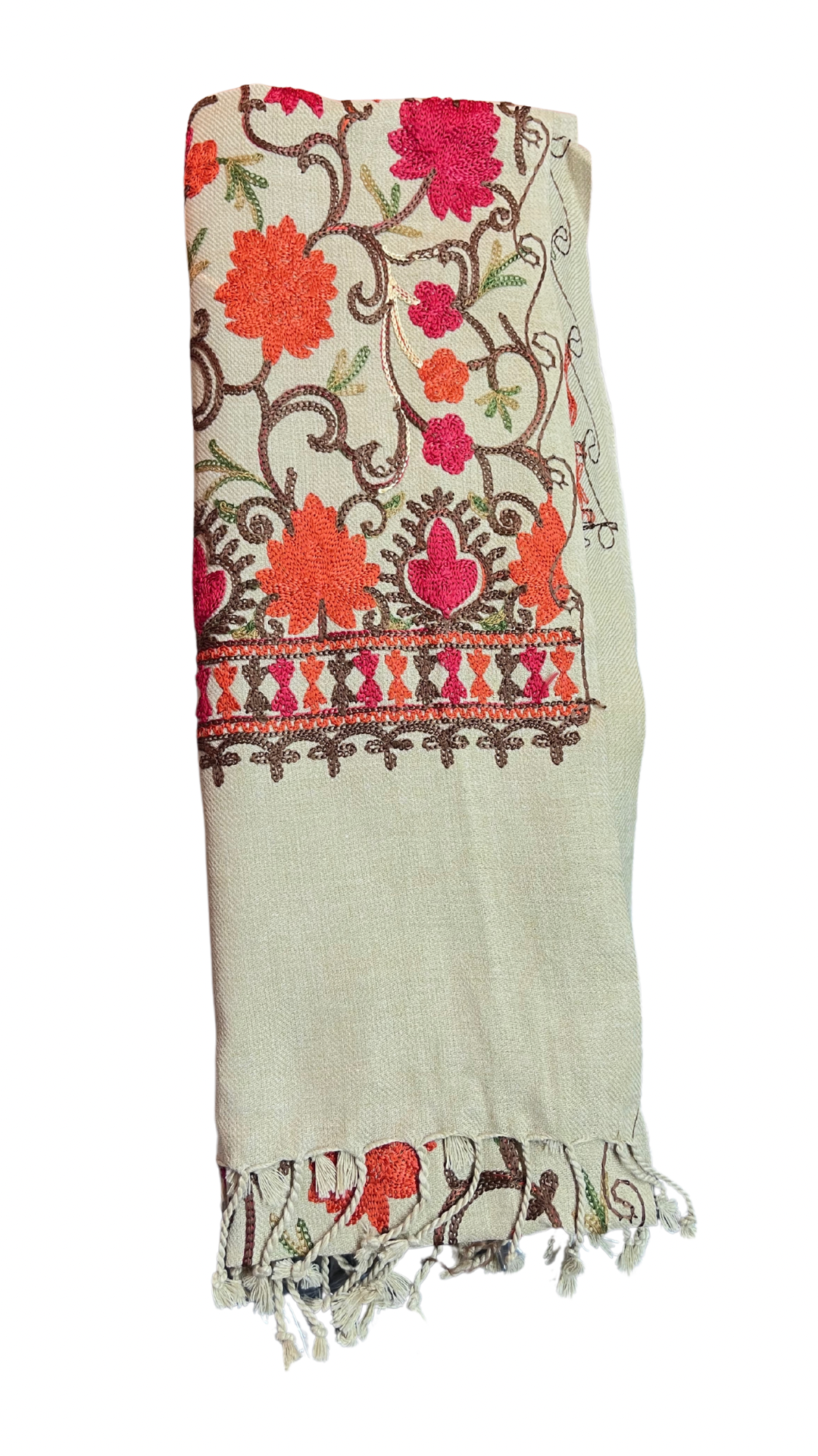 Beautiful Beige Multi Embroidered Kashmiri Shawl | Aari Embroidered