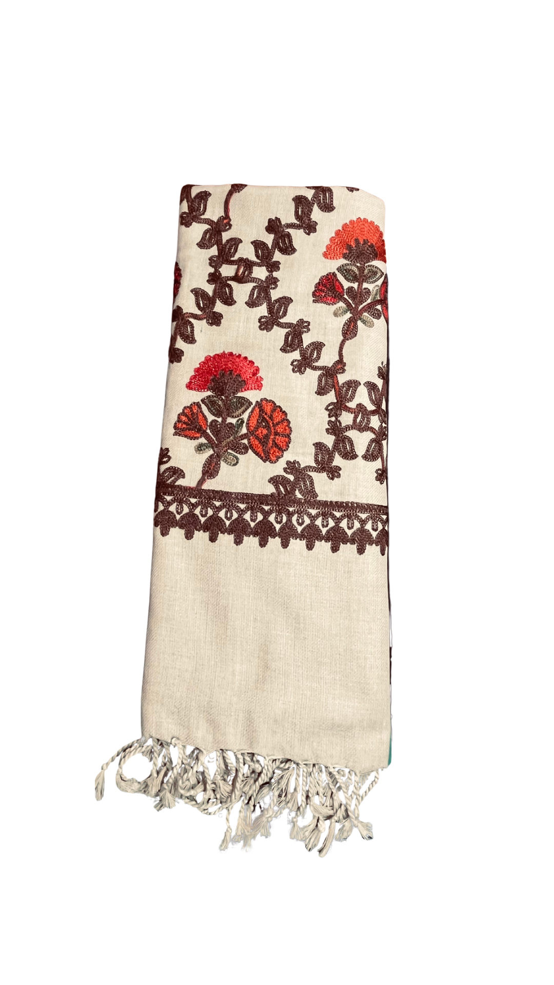 Beige Colored Embroidered Kashmiri Stole | Aari Embroidered