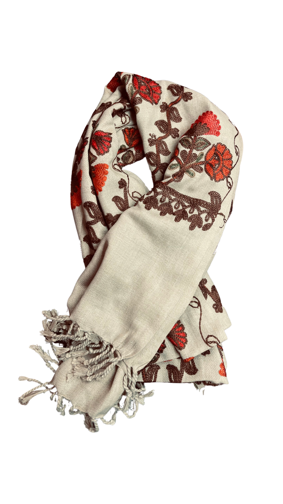 Beige Colored Embroidered Kashmiri Stole | Aari Embroidered