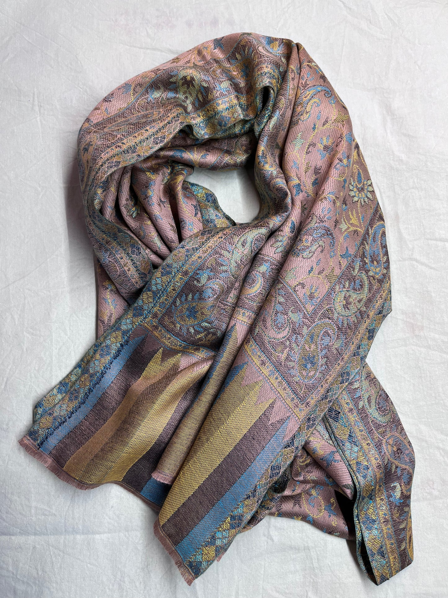 Premium Tussar Silk Kashmiri Stole | Light Golden Colored | Self Woven Kani Stole