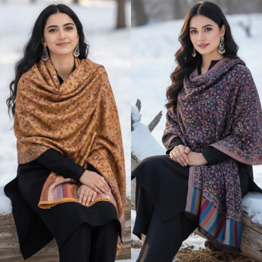 Craftique Kashmir - Combo Offer _ Golden & Black Kani Embroidered Kashmiri Shawls
