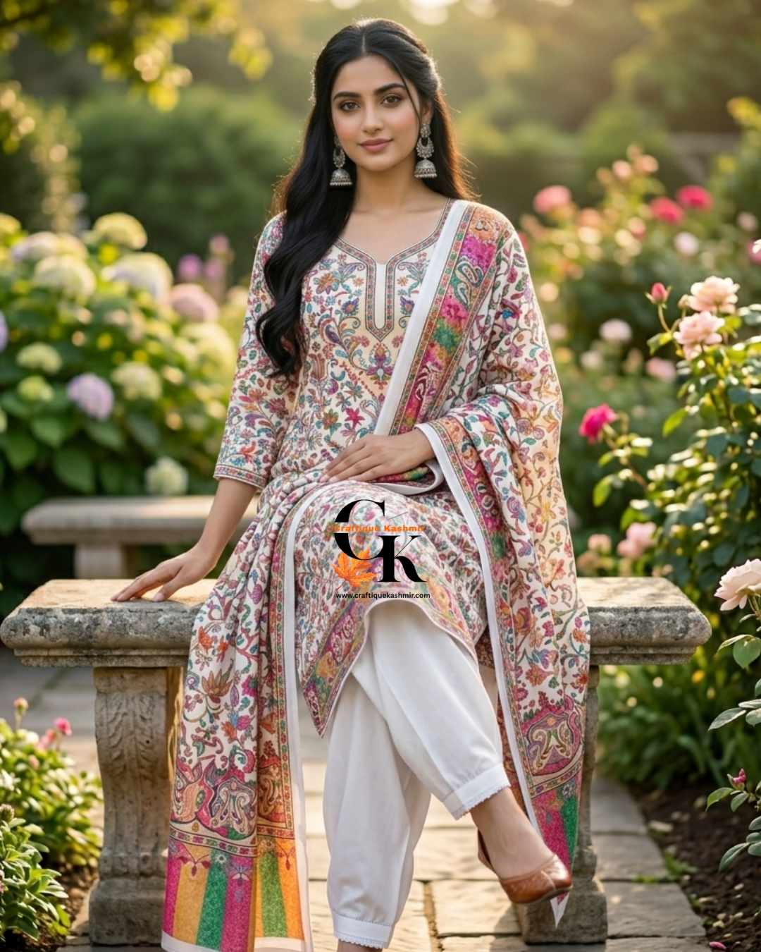 Summer Super Cotton Three Piece Kashmiri Kalamkari Suit | White and Multicolored Printed Motifs | Un-Stitched Suit, Salwar and Dupatta
