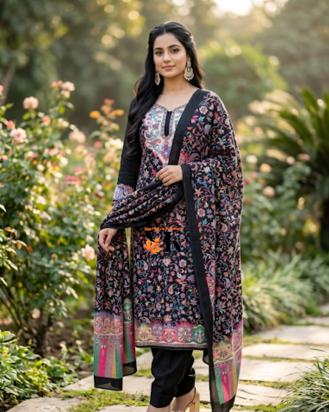 Summer Super Cotton Three Piece Kashmiri Kalamkari Suit | Black and Multicolored Printed Motifs | Un-Stitched Suit, Salwar and Dupatta