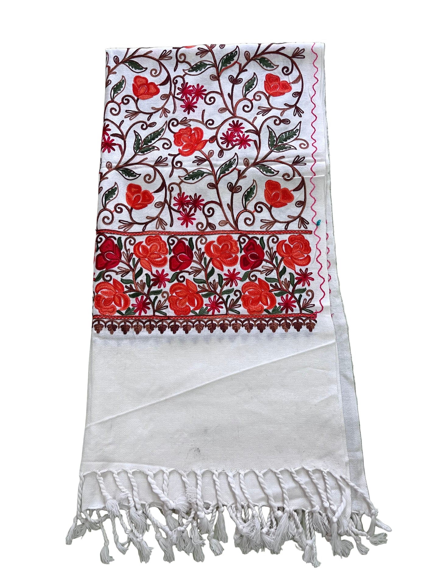 White Embroidered Shawl | Aari Embroidered | Kashmiri Woolen Shawl | Ladies Shawl