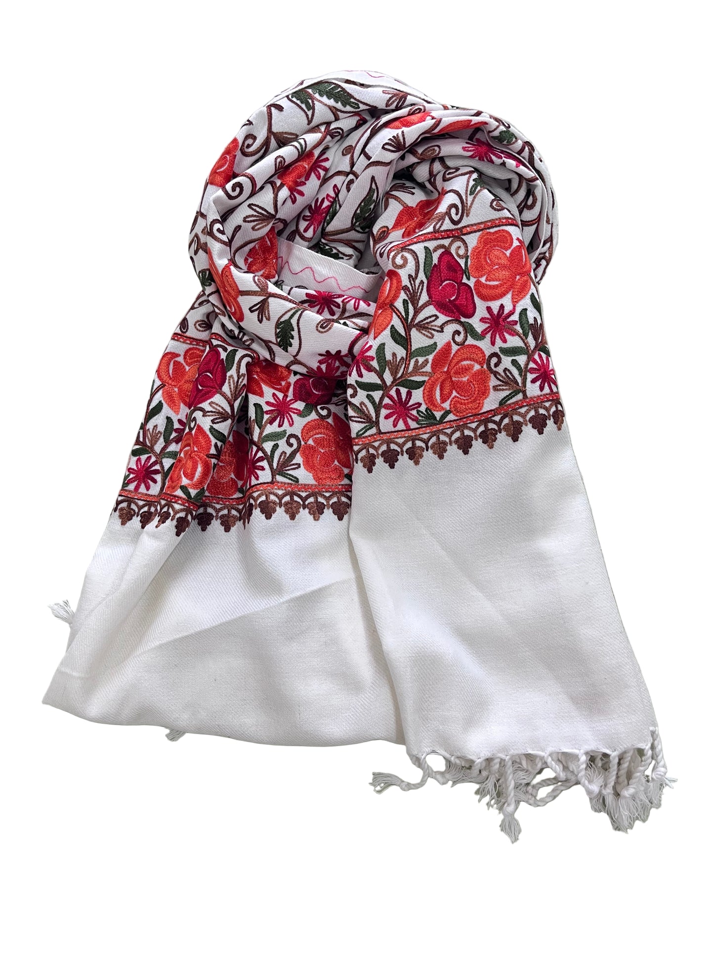 White Embroidered Shawl | Aari Embroidered | Kashmiri Woolen Shawl | Ladies Shawl
