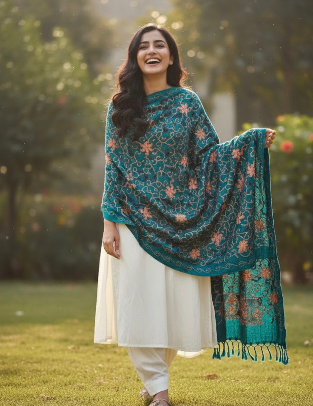Aari Embroidered Green Shawl | Kashmiri Woolen Shawl | Ladies Shawl