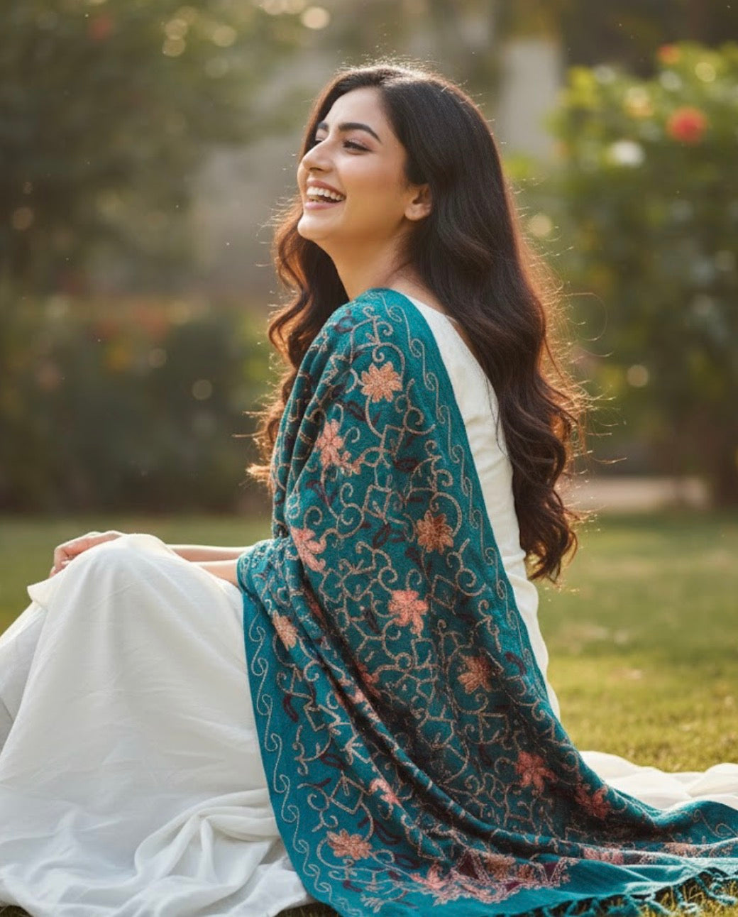 Aari Embroidered Green Shawl | Kashmiri Woolen Shawl | Ladies Shawl