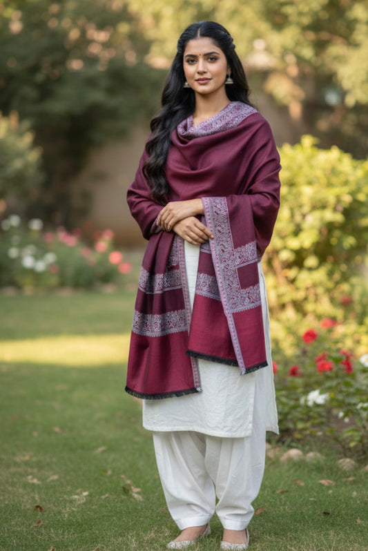 Feather Soft Magenta Kashmiri Stole | Self Woven Tussar Silk Stole