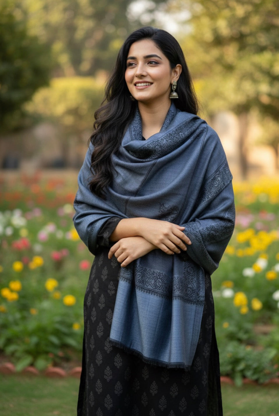 Feather Soft Grey Kashmiri Stole | Self Woven Tussar Silk Stole