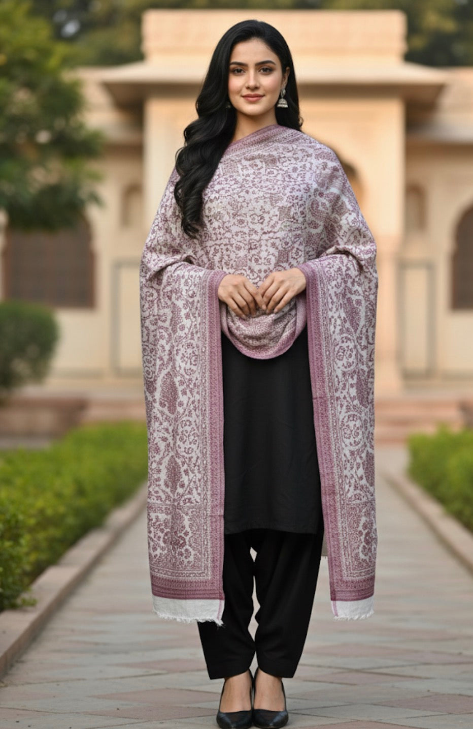 Premium Tussar Silk Kashmiri Stole | Light Pink Colored | Self Woven Stole