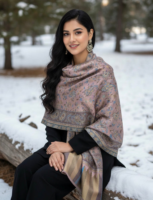 Premium Tussar Silk Kashmiri Stole | Light Golden Colored | Self Woven Kani Stole