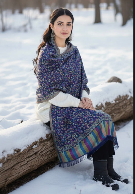 Premium Tussar Silk Full Shawl | Purple Kaani Silk Shawl | Self Woven Kaani Tussar Silk Shawl