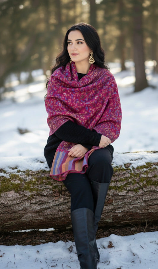 Premium Tussar Silk Full Shawl | Red Kaani Silk Shawl | Self Woven Kaani Tussar Silk Shawl