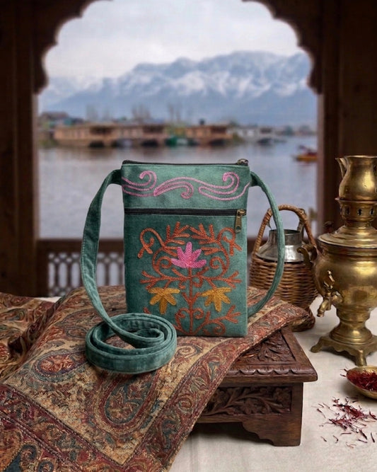 Craftique Kashmiri Embroidered Sling Bag | Sage Lotus
