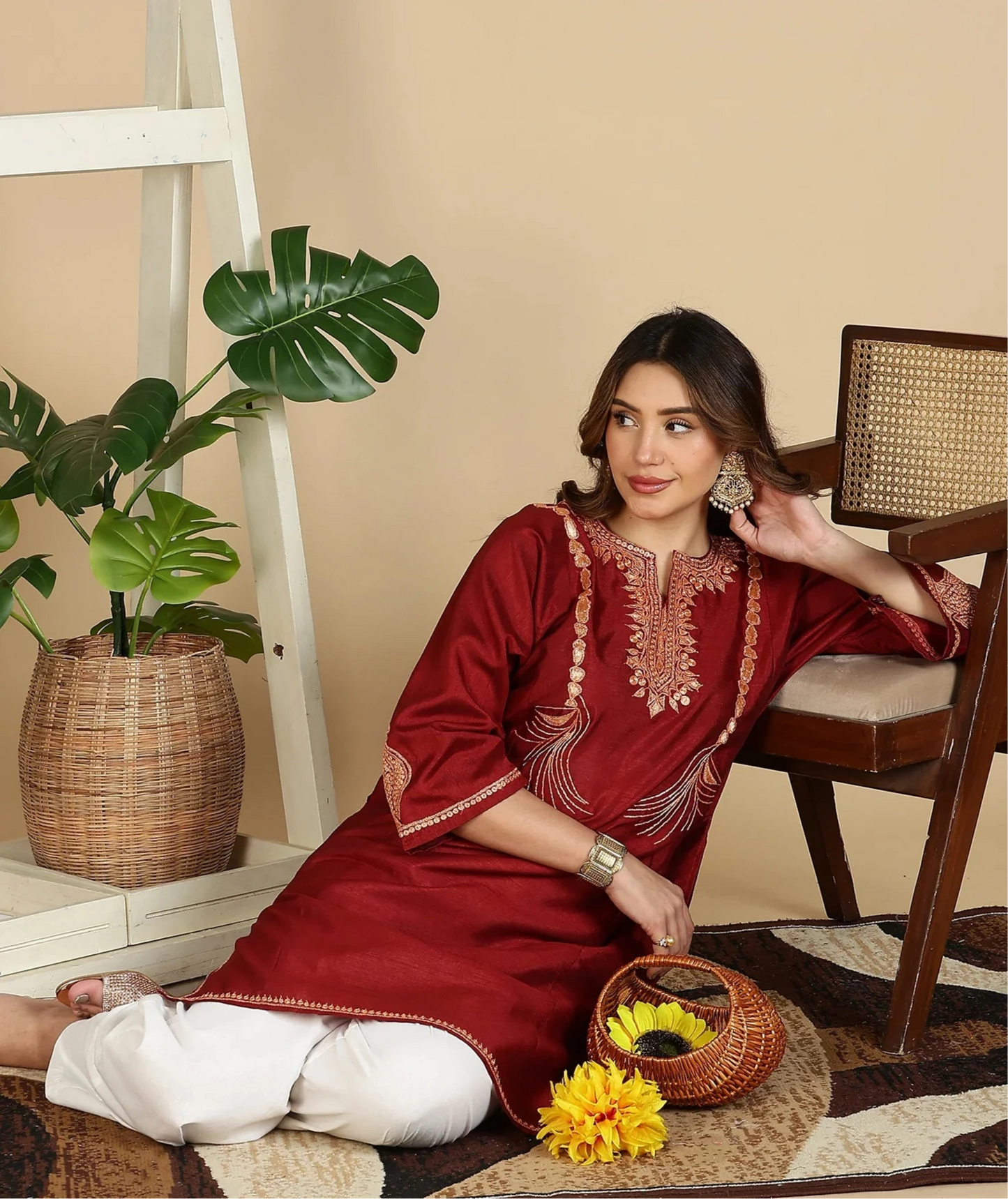 Till Embroidered Pheran | Maroon Colored | Premium Silk