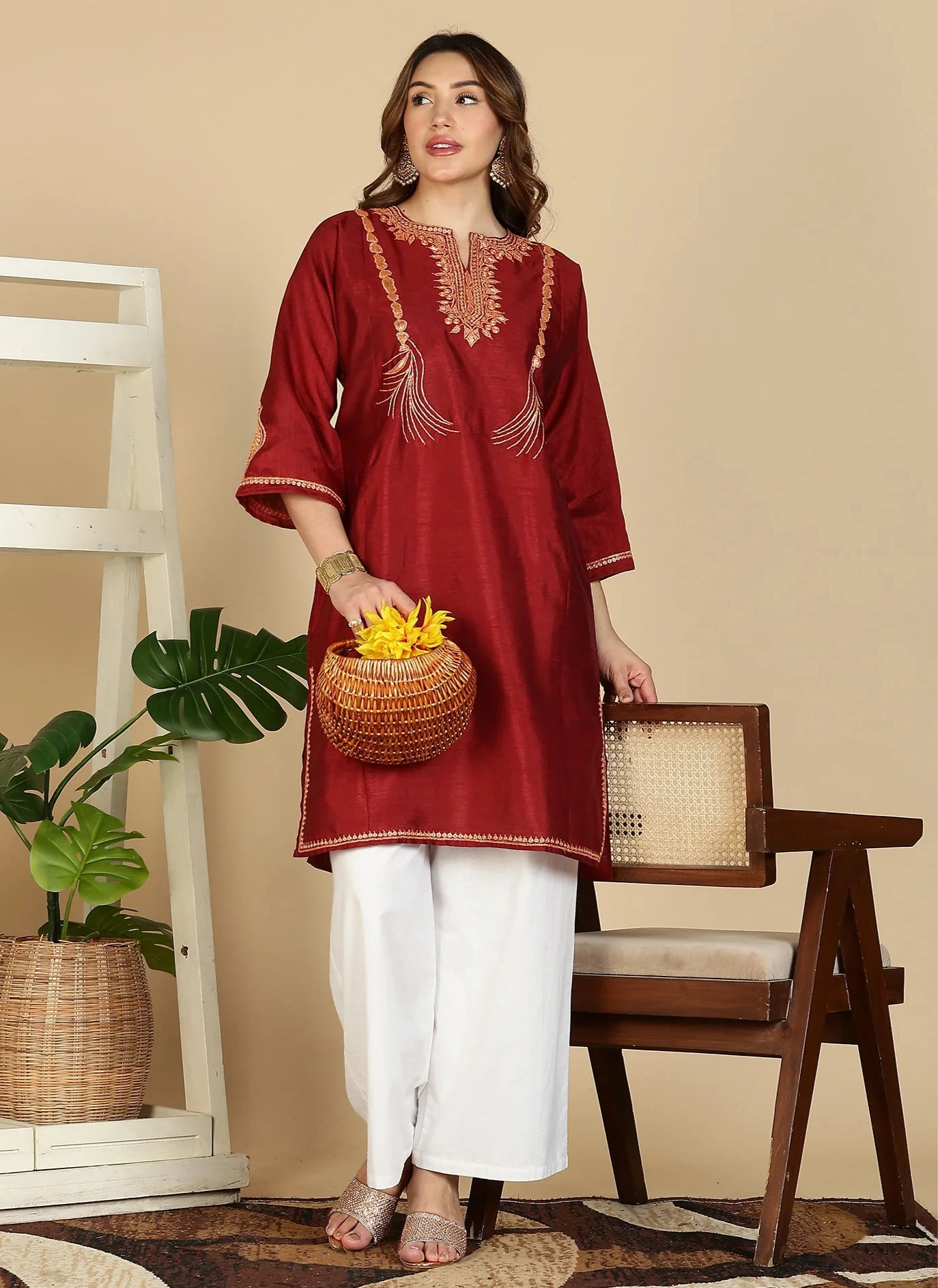Till Embroidered Pheran | Maroon Colored | Premium Silk