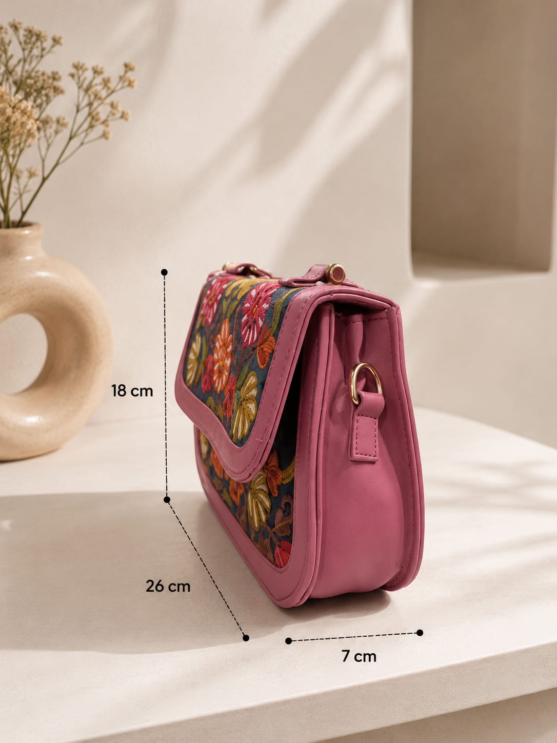 Premium Nude Pink Kashmiri Aari Embroidered Floral Sling Bag with Detachable & Adjustable Strap