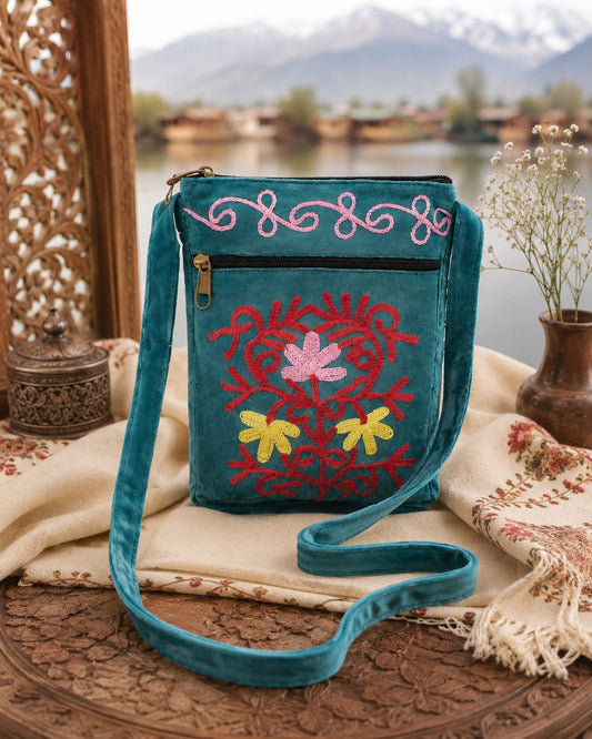 Craftique Kashmiri Embroidered Sling Bag |  Deep Teal