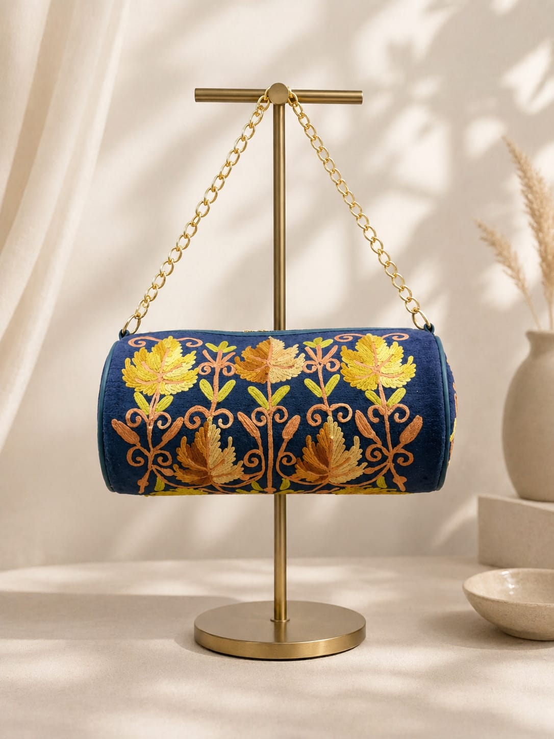 Zaria Dholki Bag | Kashmiri Aari Embroidered Occasion Bag | MIdnight Navy Blue