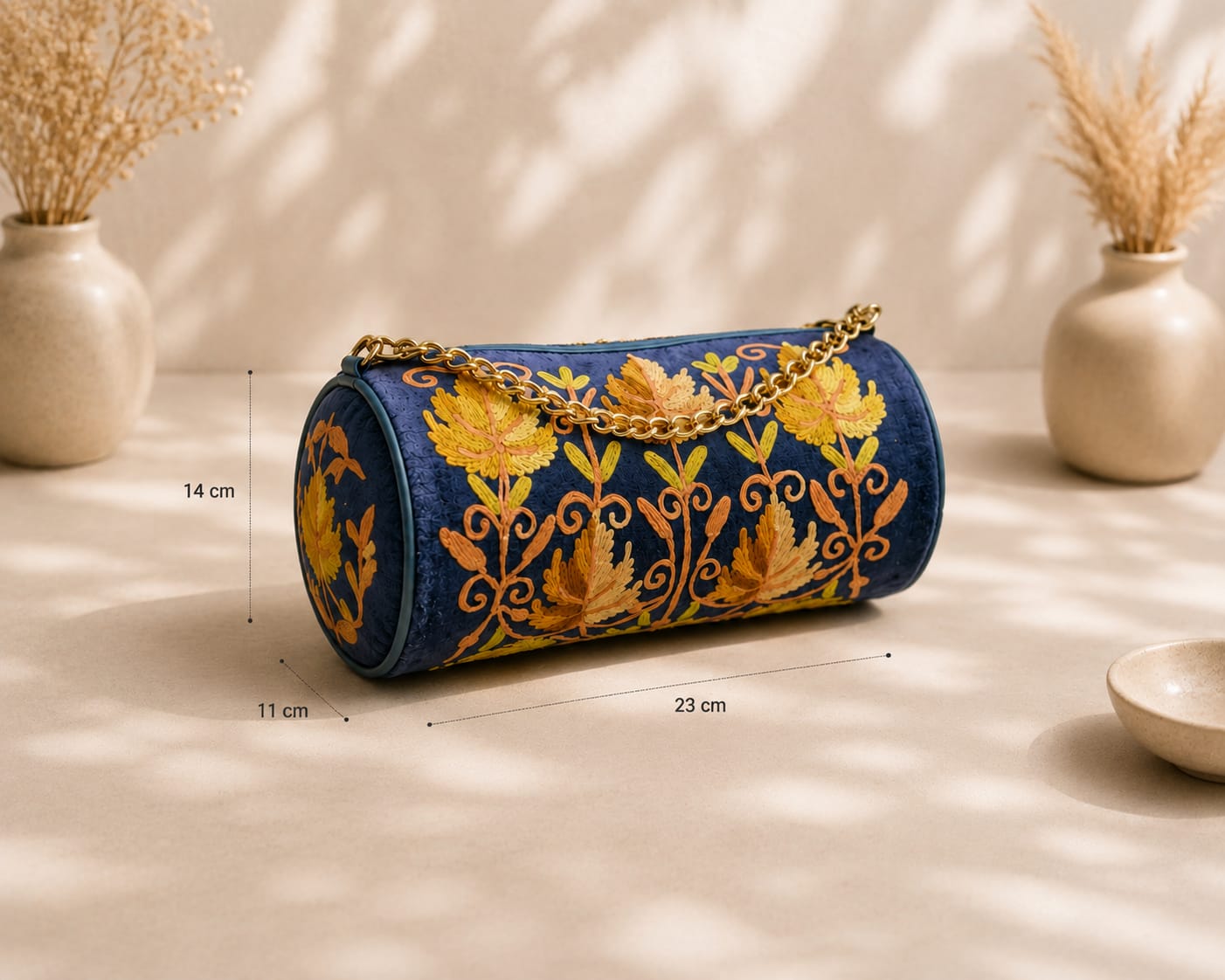 Zaria Dholki Bag | Kashmiri Aari Embroidered Occasion Bag | MIdnight Navy Blue