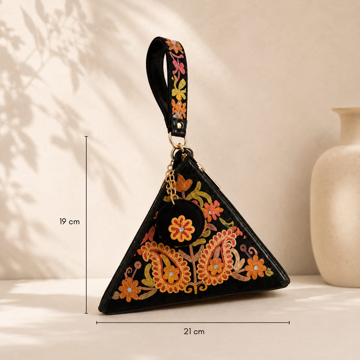 Signature Aari Triangle Potli Bag |Floral Embroidery |Black