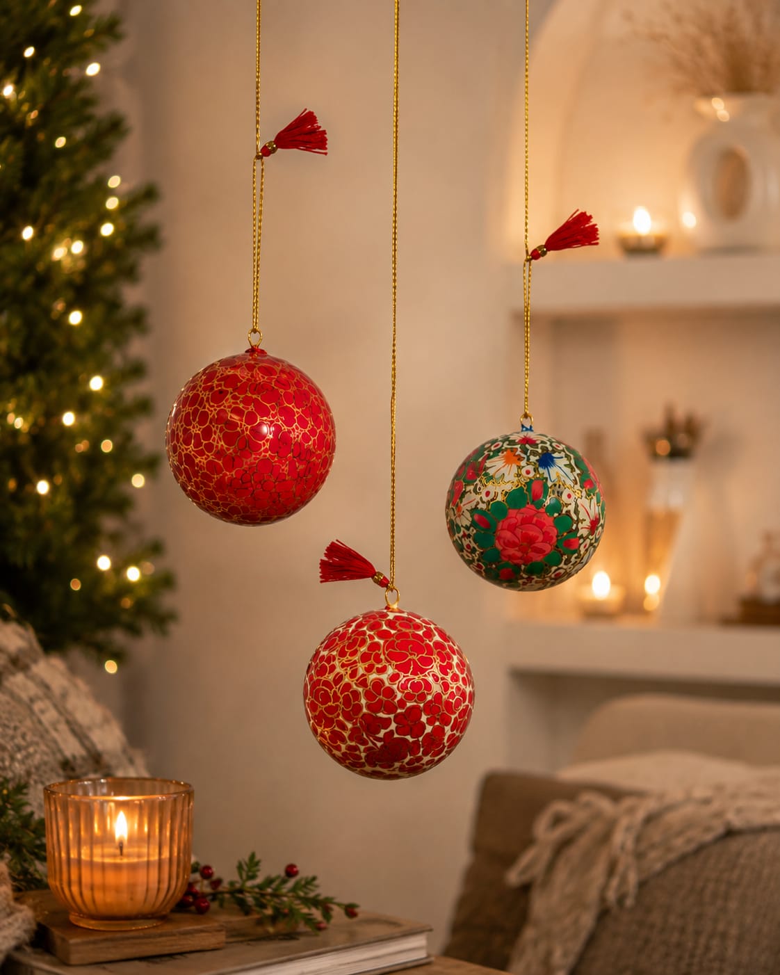 Kashmiri Paper Mache Decorative Balls | Handmade | Set of 3