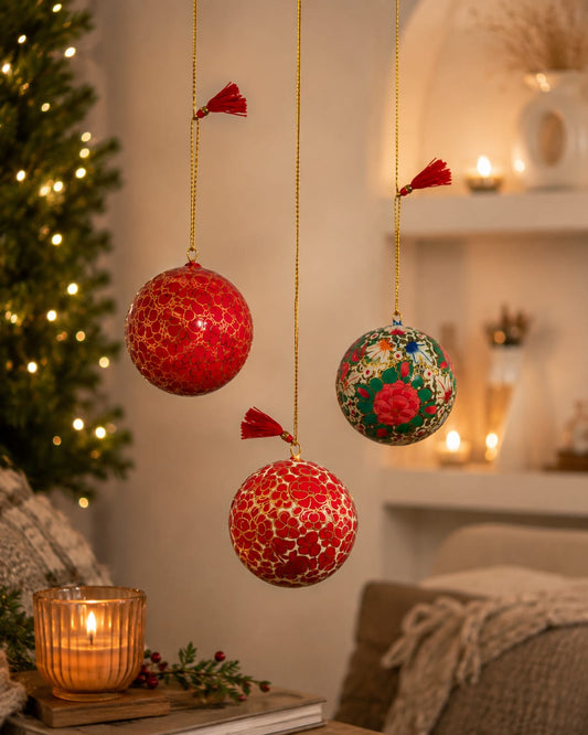 Kashmiri Paper Mache Decorative Balls | Handmade | Set of 3