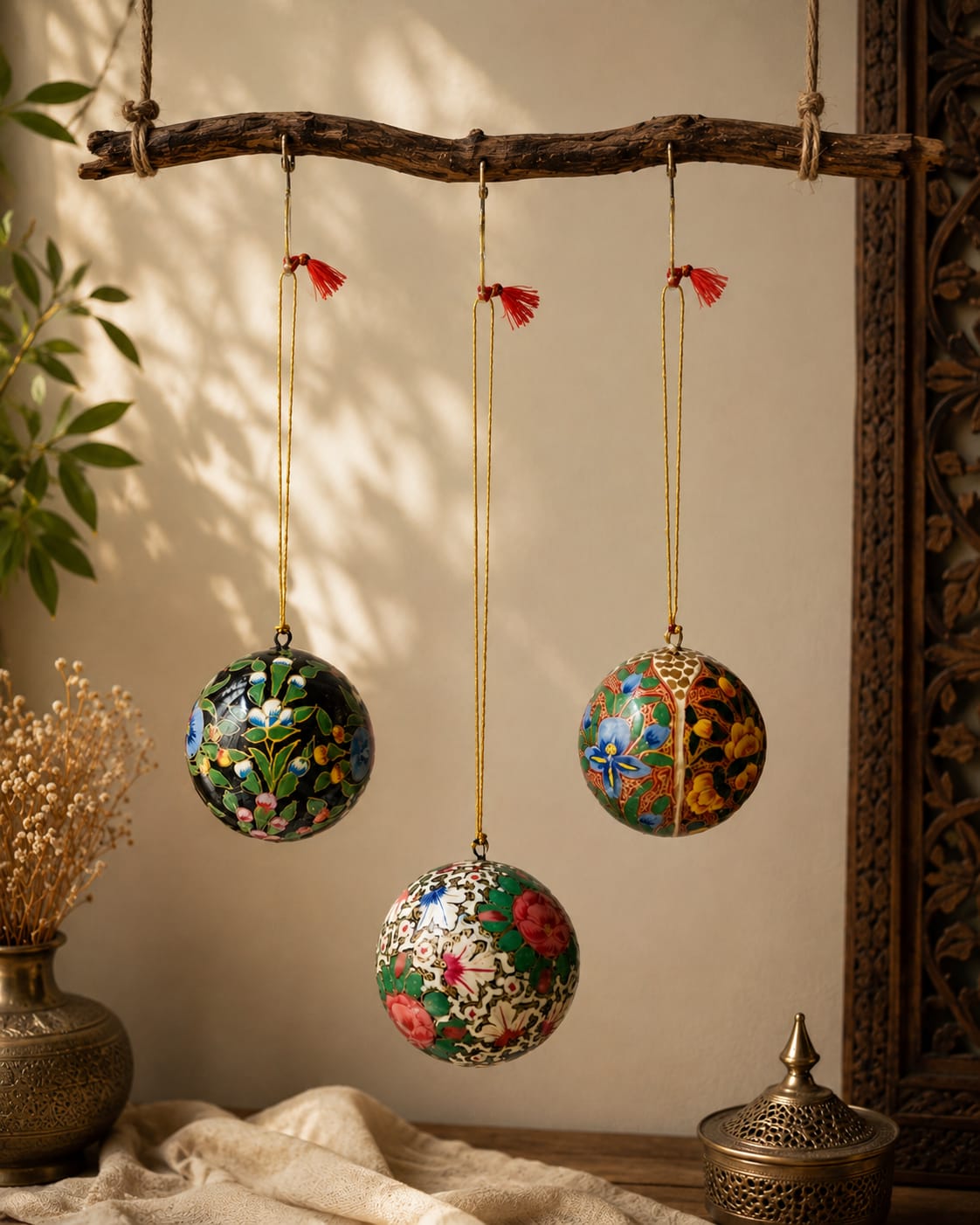 Kashmiri Paper Mache Decorative Balls | Handmade | Set of 3