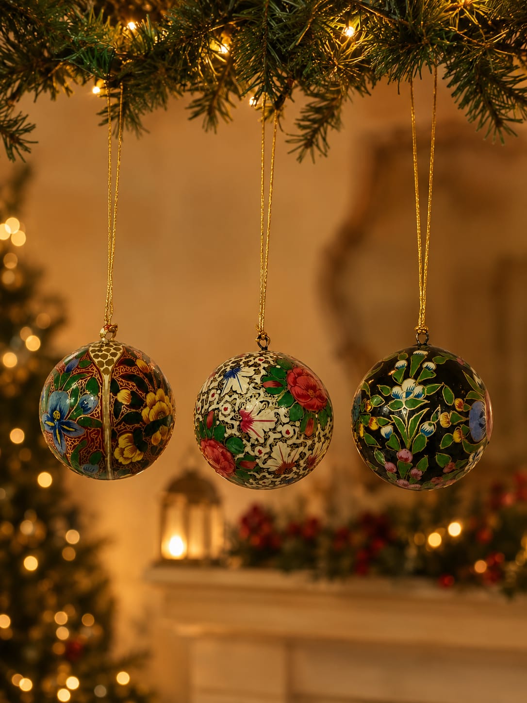 Kashmiri Paper Mache Decorative Balls | Handmade | Set of 3