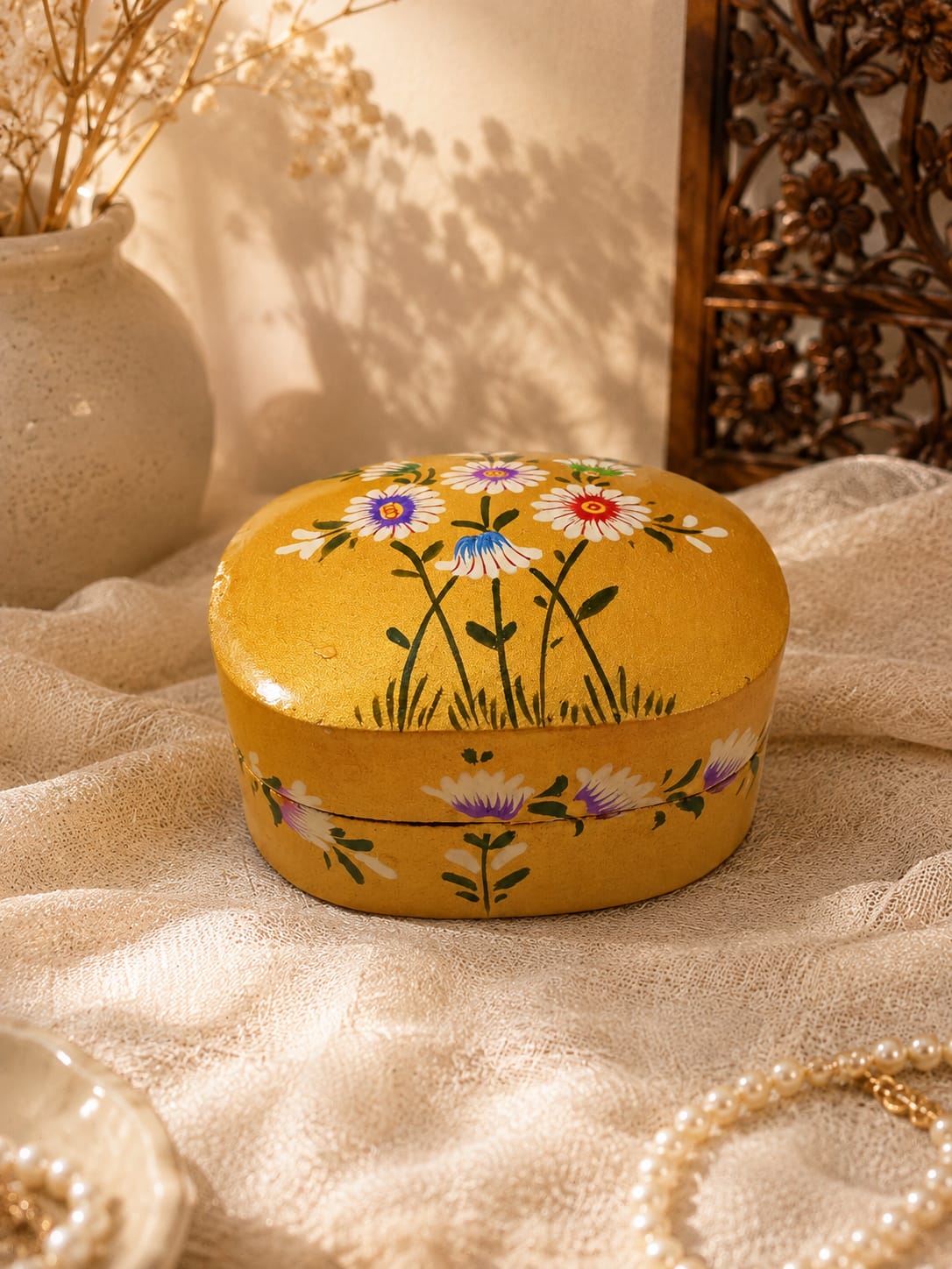Kashmiri Paper Mache Trinket Box | Handmade | 3 Inch
