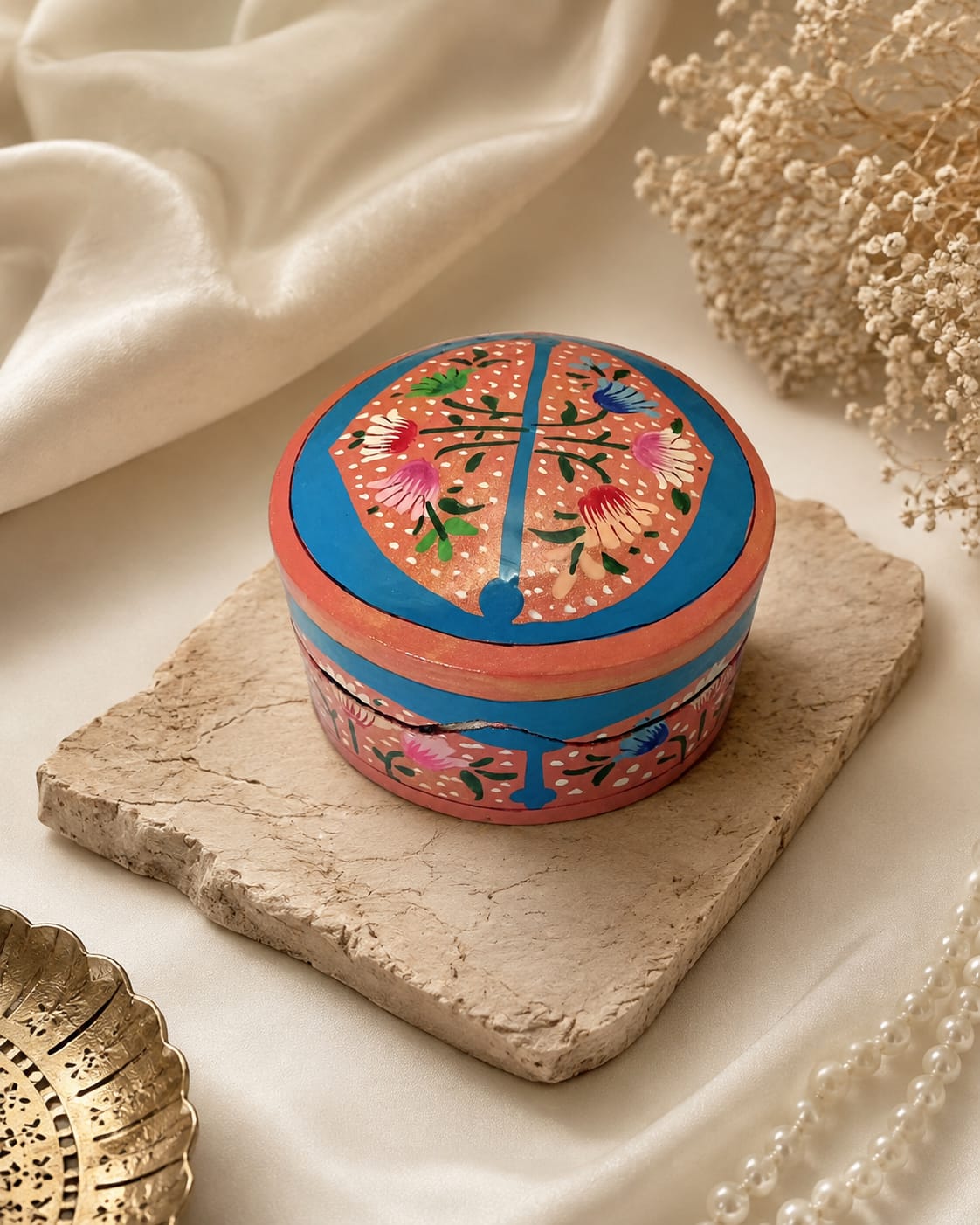 Kashmiri Paper Mache Trinket Box | Handmade | 3 Inch