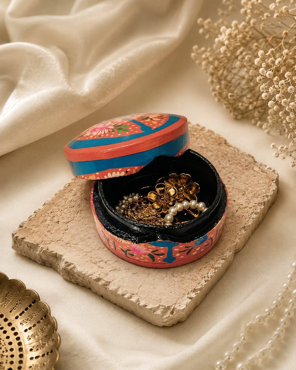 Kashmiri Paper Mache Trinket Box | Handmade | 3 Inch