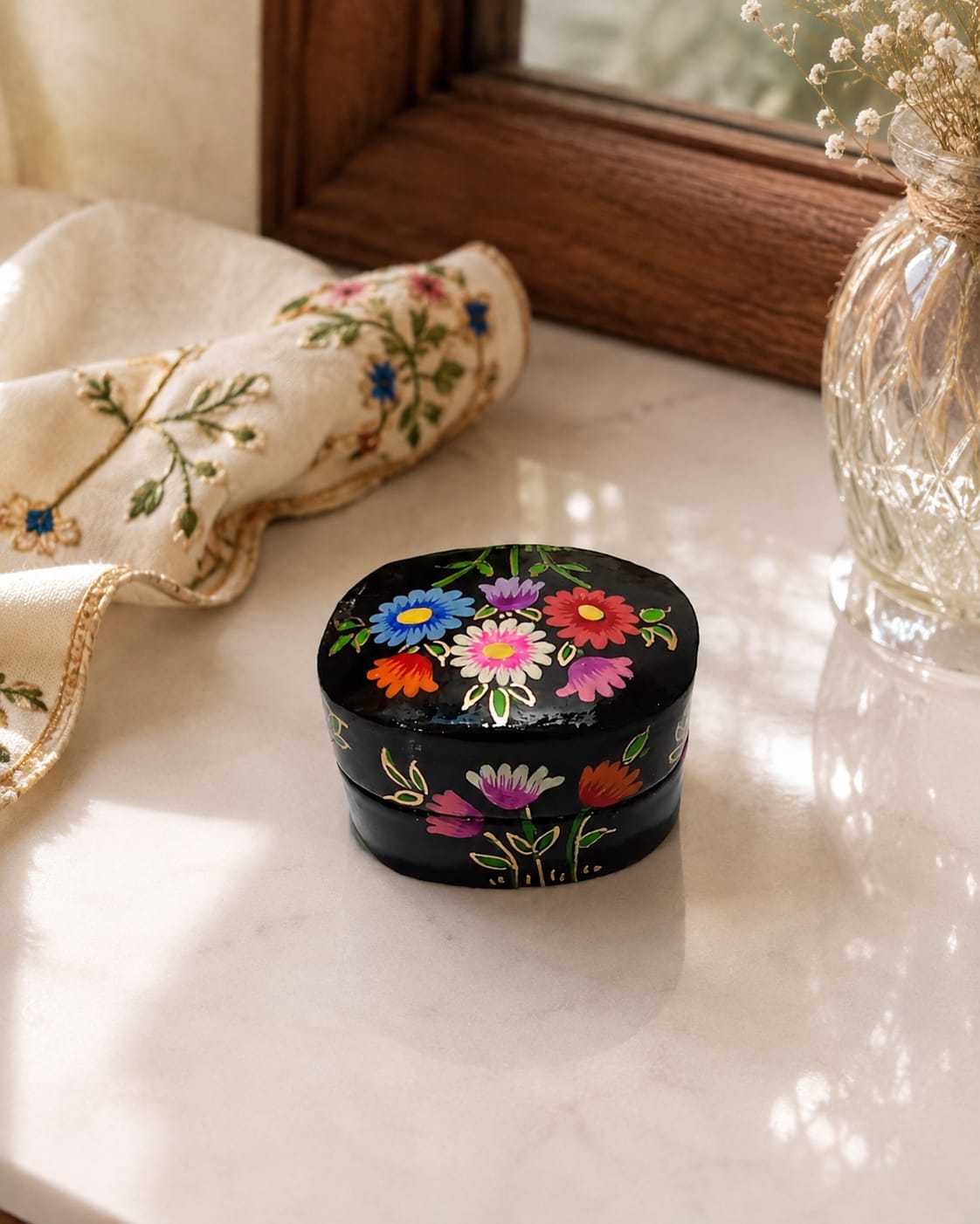 Kashmir Paper Mache Trinket Box | Handmade | 2 Inch |