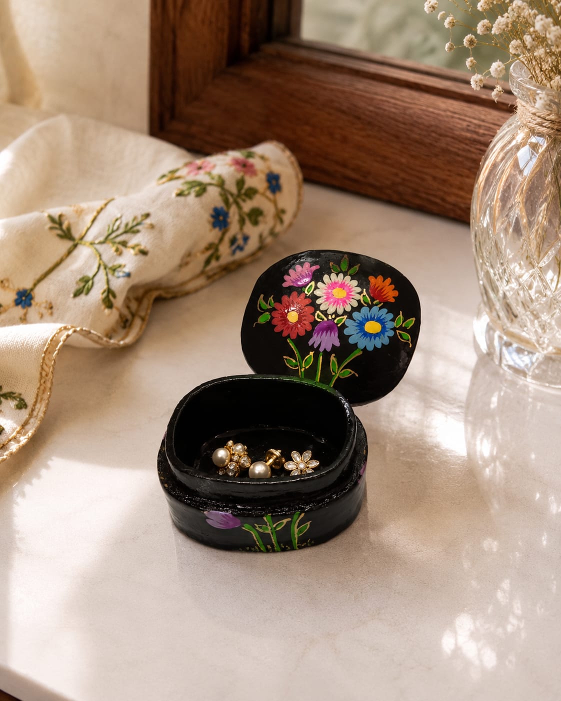 Kashmir Paper Mache Trinket Box | Handmade | 2 Inch |