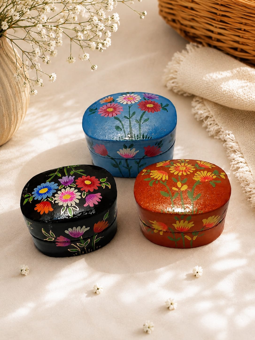 Kashmir Paper Mache Trinket Box | Handmade | 2 Inch | Set of 3