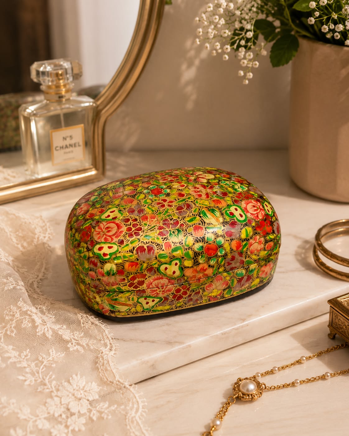 Handcrafted Kashmiri Paper Mache Trinket Box