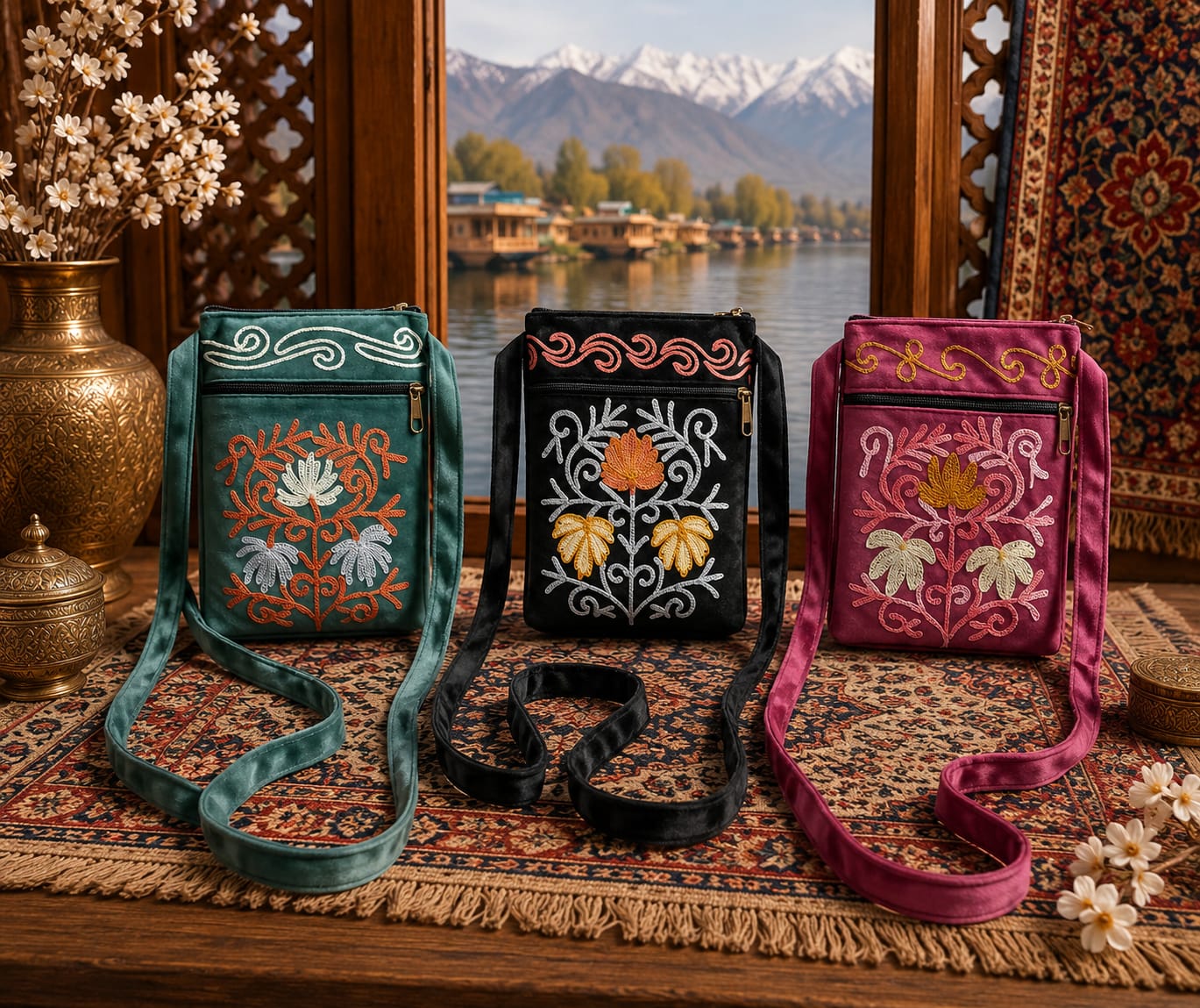 Kashmiri Embroidered Sling Bag | Set of 3
