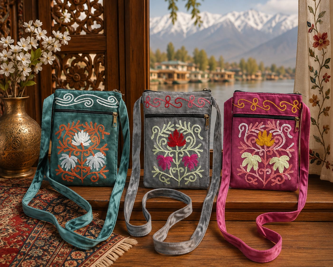 Kashmiri Embroidered Sling Bag | Set of 3