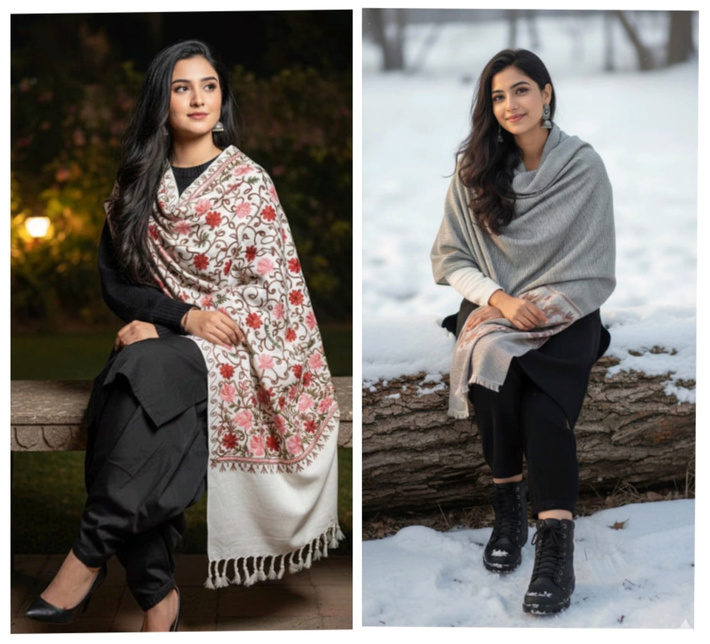 Kashmir Elegance Duo – Kani Tussar Silk Stole & Chinar Cashmilon Stole