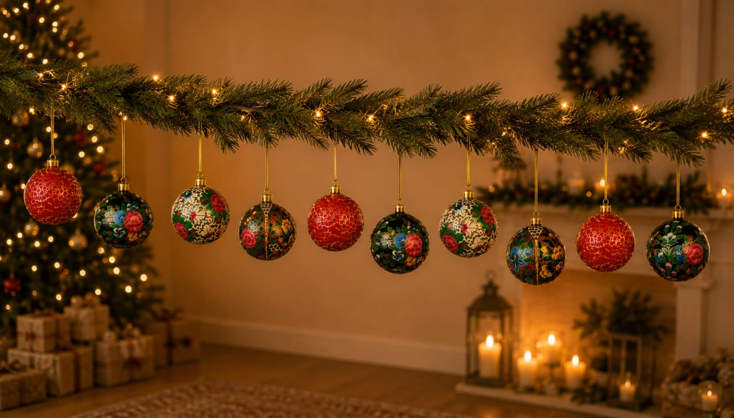 Kashmiri Paper Mâché Decor Balls | Set of 10 | Assorted Combo