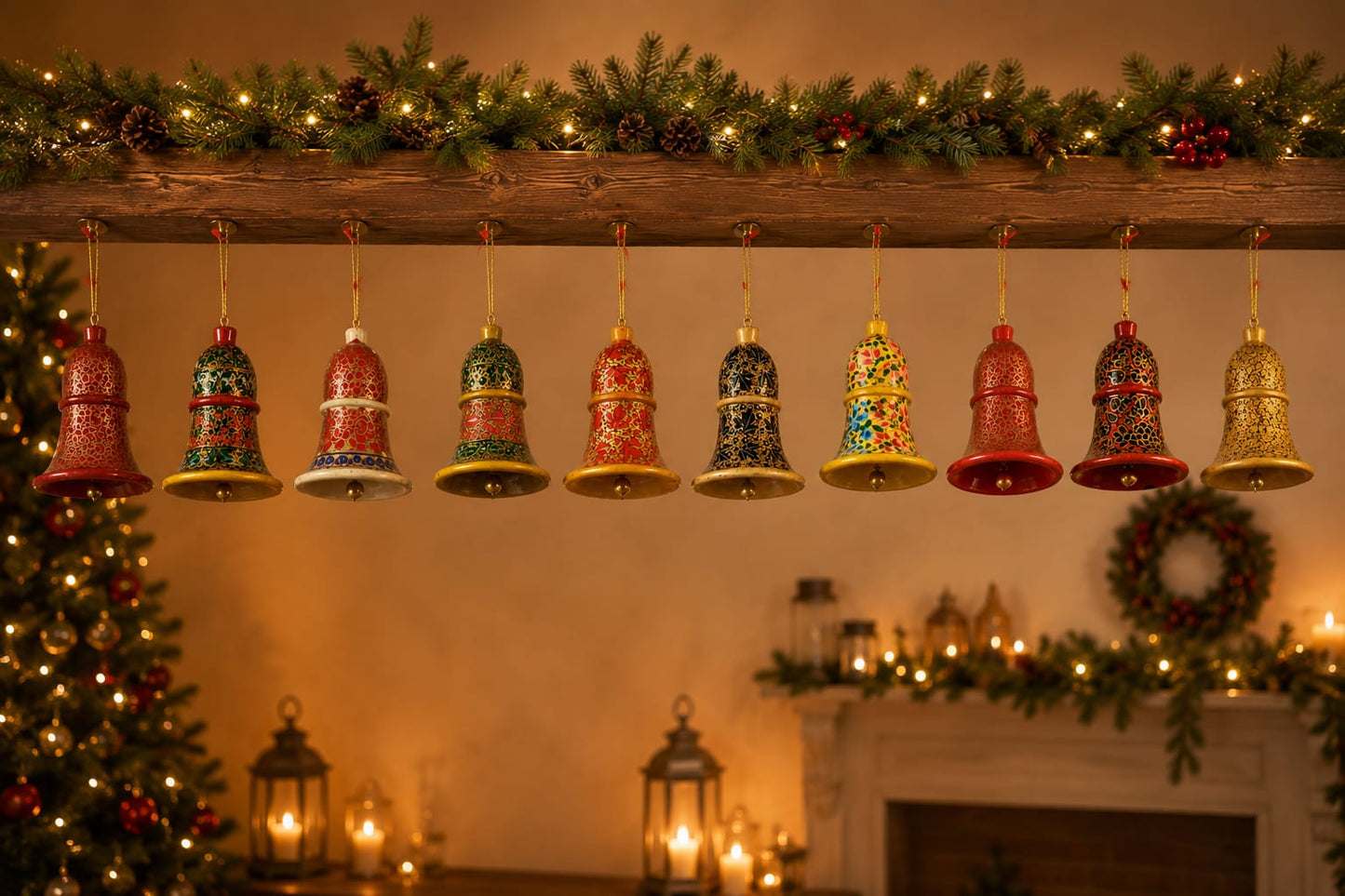 Kashmiri Paper Mâché Decor Bells | Set of 10 | Assorted Combo