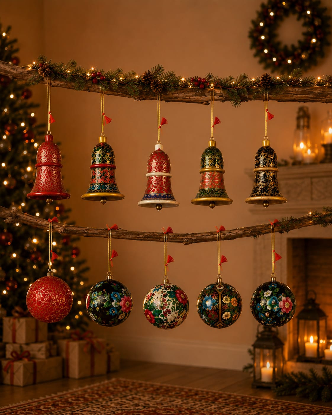 Festive Kashmiri Paper Mâché Décor – Assorted Set of 10