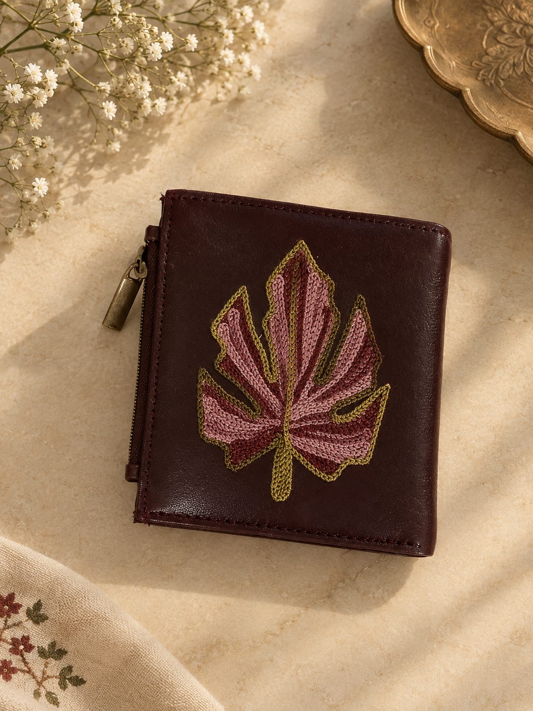 Premium Unisex Wallet | kashmiri Embroidered | Burgundy