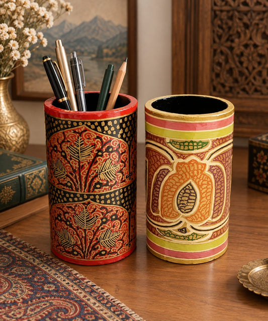 Paper Mache Pen Holders | Set of 2 | Hand Painted