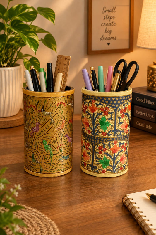 Handcrafted Paper Mache Pen Holders | Set of 2 |