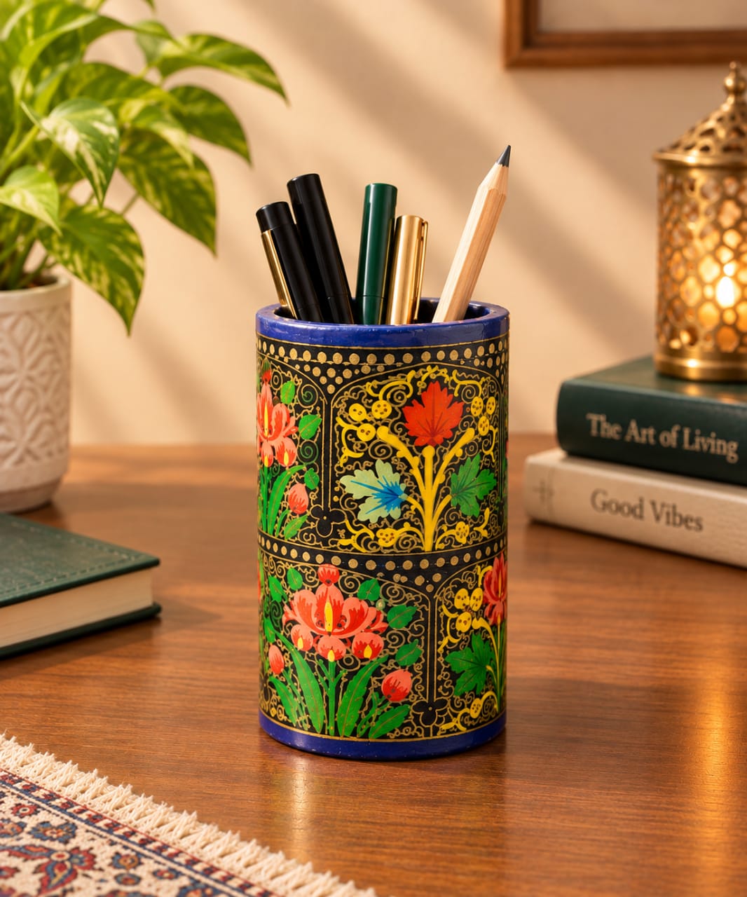 Paper Mache Pen Holders | Set of 2 | Hand Painted Design